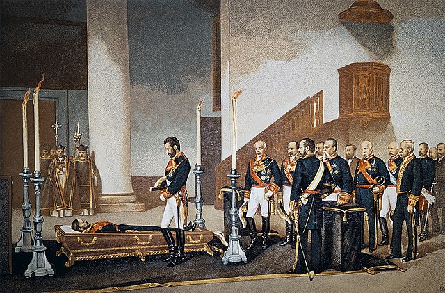 Amadeo I frente al féretro del general Prim (1871)